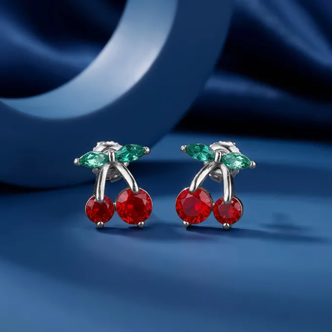 Silver Cherry Charm Earrings