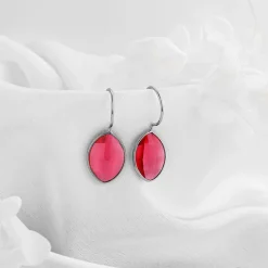 Silver Cherry Pink Crystal Earrings