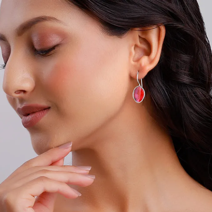 Silver Cherry Pink Crystal Earrings