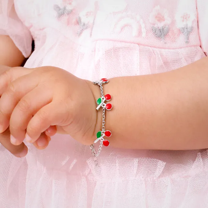 Silver Cherry Red Kids Bracelet (0 - 2 Years)