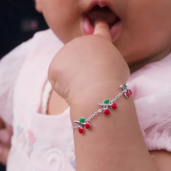 Silver Cherry Red Kids Bracelet (0 - 2 Years)