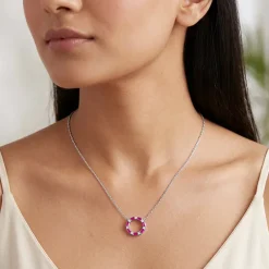 Silver Circle of Pink Necklace