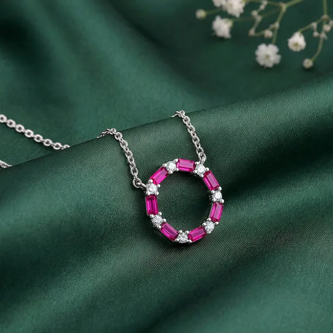 Silver Circle of Pink Necklace