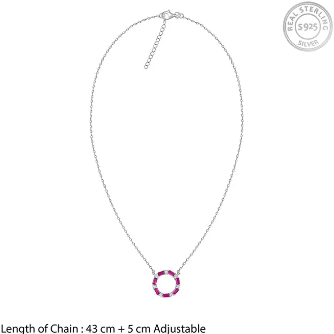 Silver Circle of Pink Necklace