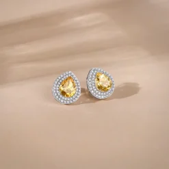 Silver Citrine Drop Studs