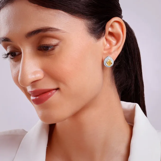Silver Citrine Drop Studs