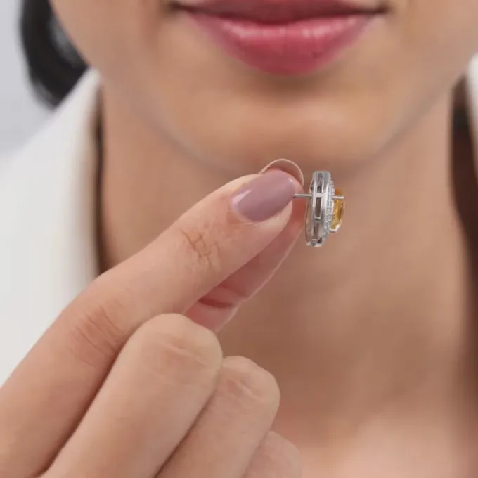 Silver Citrine Drop Studs