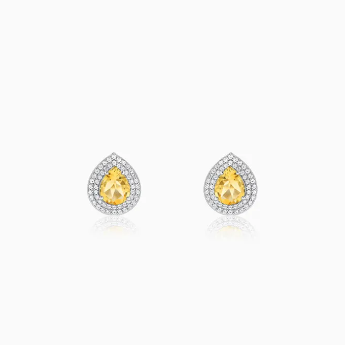 Silver Citrine Drop Studs