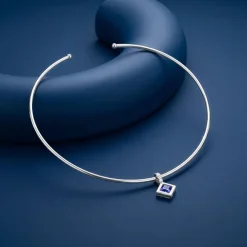 Silver Classic Blue Solitaire Hasli Necklace