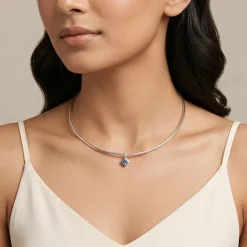 Silver Classic Blue Solitaire Hasli Necklace