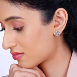 Silver Classic Cut Square Earrings