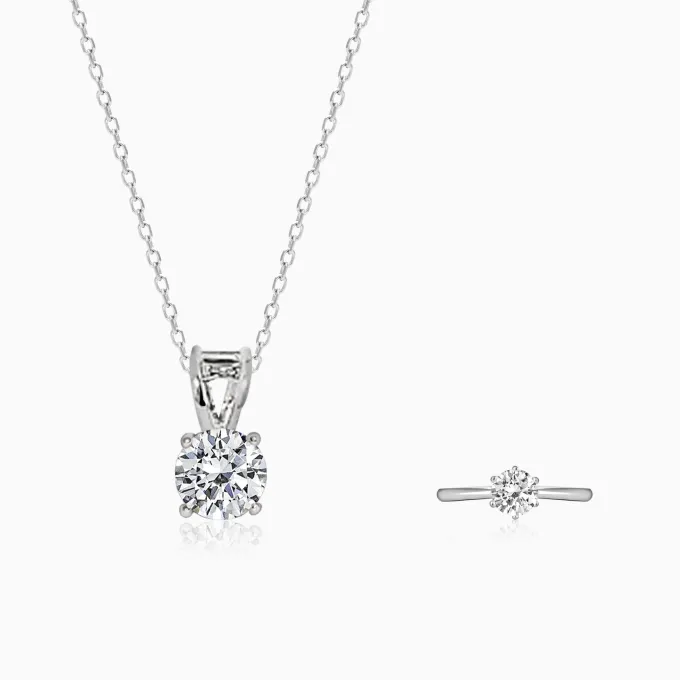 Silver Classic Vintage Solitaire Pendant & Ring Set