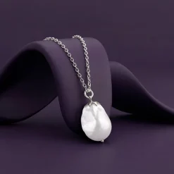 Silver Claudette Pearl Pendant with Link Chain