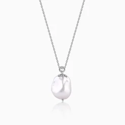 Silver Claudette Pearl Pendant with Link Chain