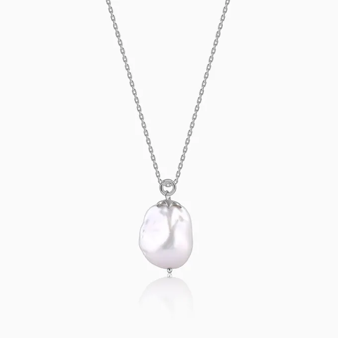 Silver Claudette Pearl Pendant with Link Chain