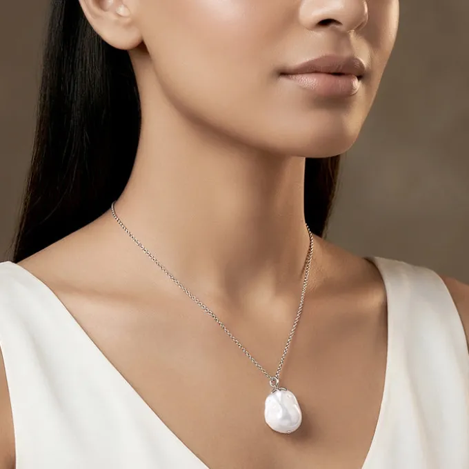 Silver Claudette Pearl Pendant with Link Chain