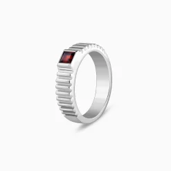 Silver Cog Garnet Ring For Him