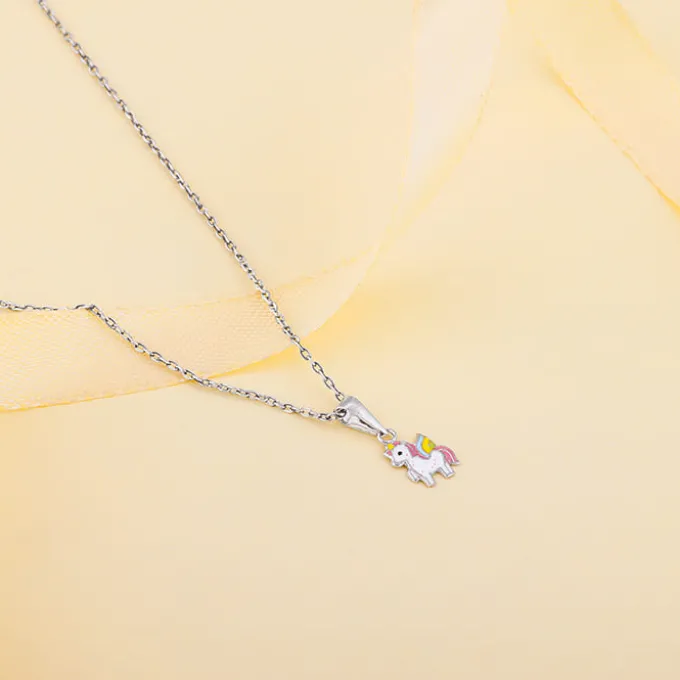 Silver Colourful Unicorn Kids Pendant With Link Chain (7-10 yrs)