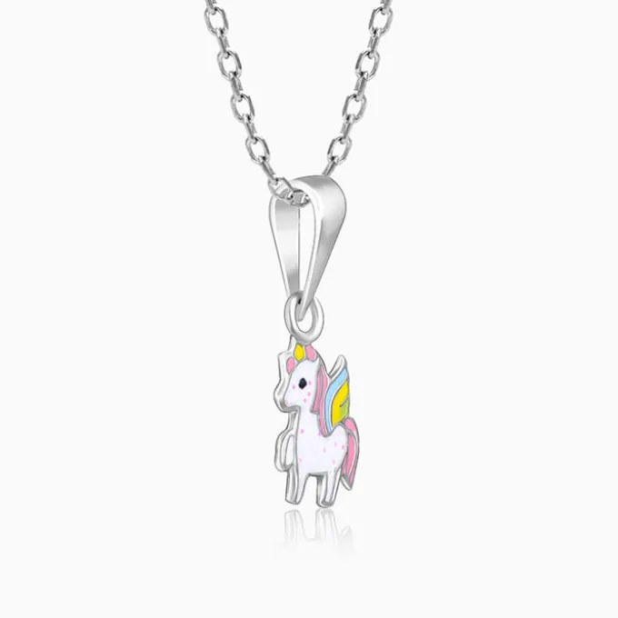 Silver Colourful Unicorn Kids Pendant With Link Chain (7-10 yrs)