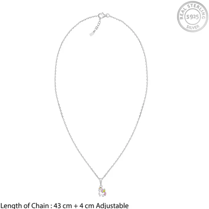 Silver Colourful Unicorn Kids Pendant With Link Chain (7-10 yrs)