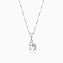 Silver Colourful Unicorn Kids Pendant With Link Chain (7-10 yrs)