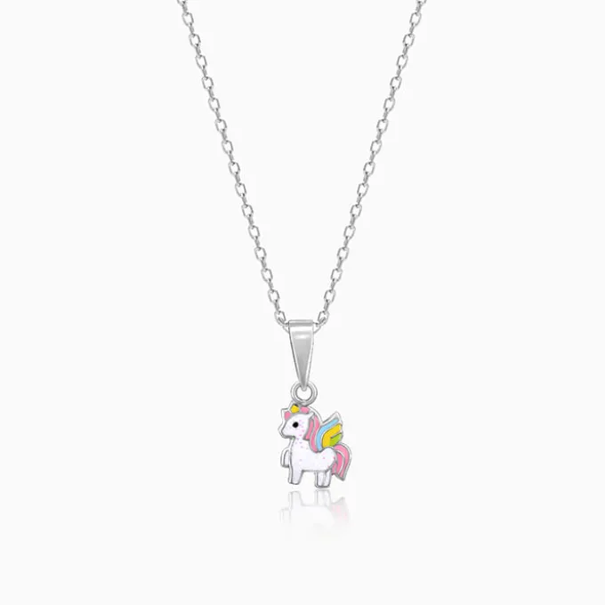 Silver Colourful Unicorn Kids Pendant With Link Chain (7-10 yrs)