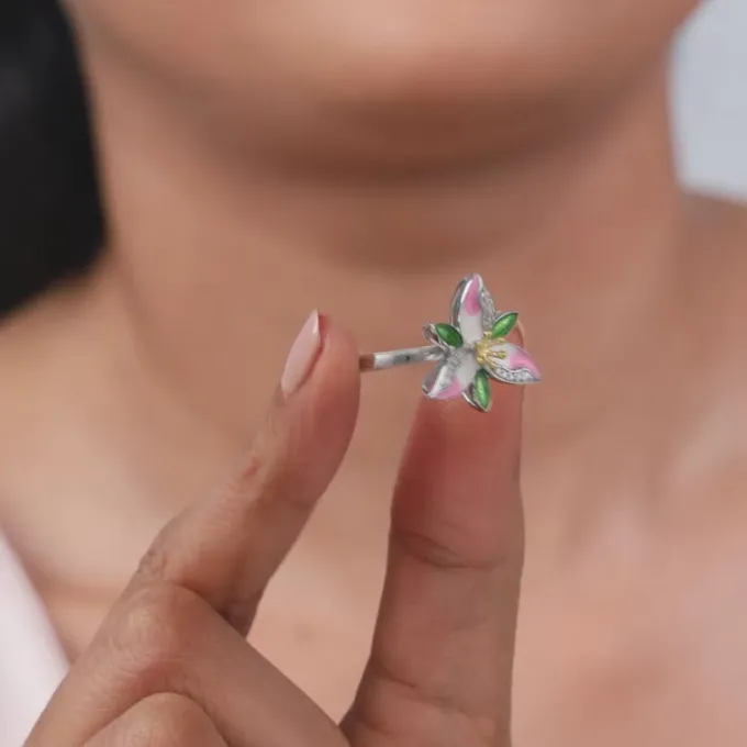 Silver Convertible Pink Trillium Ring