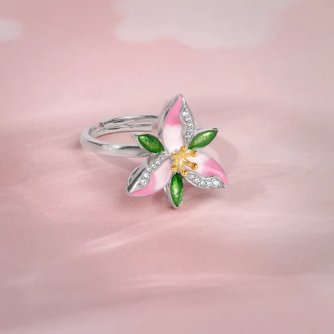 Silver Convertible Pink Trillium Ring