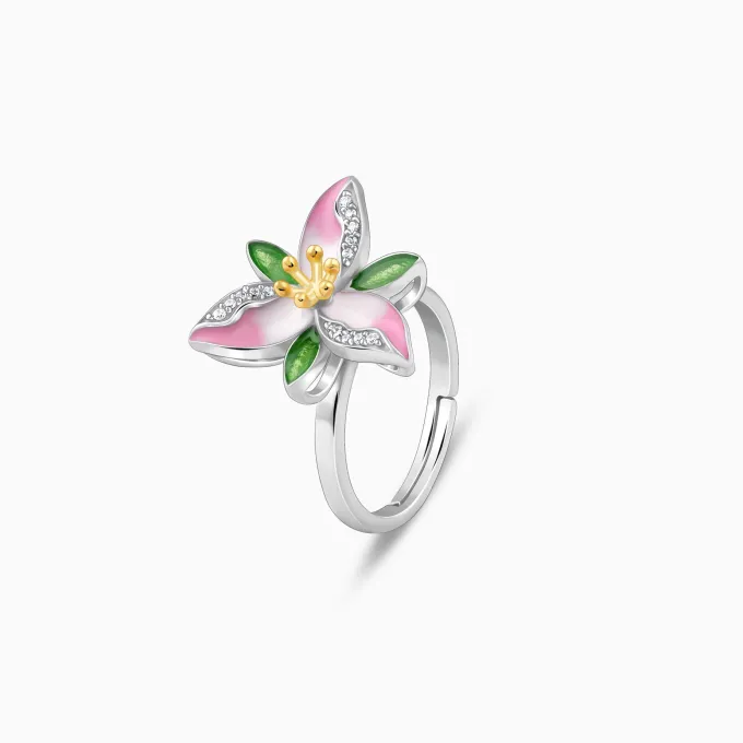 Silver Convertible Pink Trillium Ring