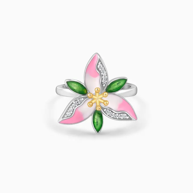 Silver Convertible Pink Trillium Ring