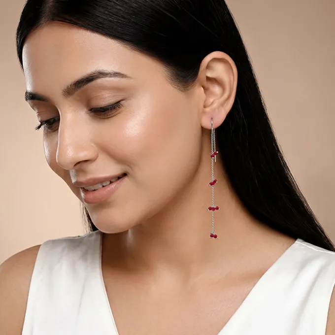 Silver Crimson Sui Dhaga Earrings