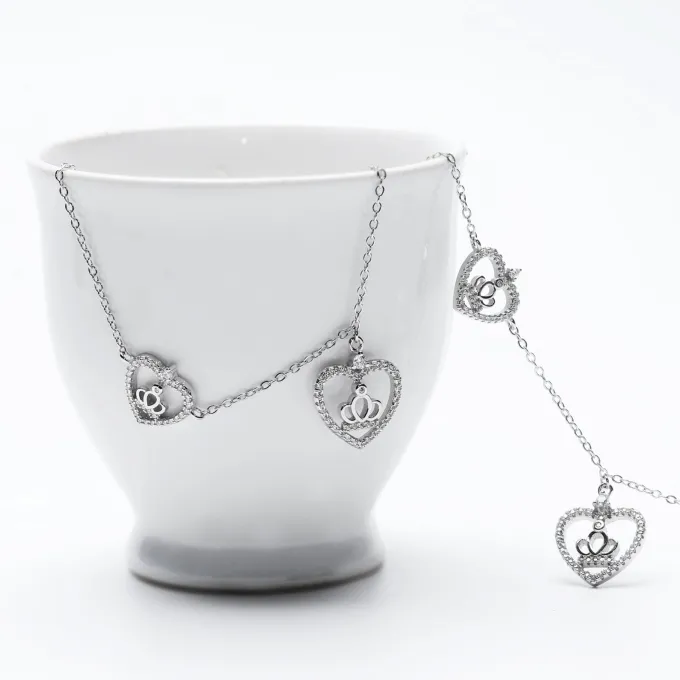 Silver Crown Heart Anklet