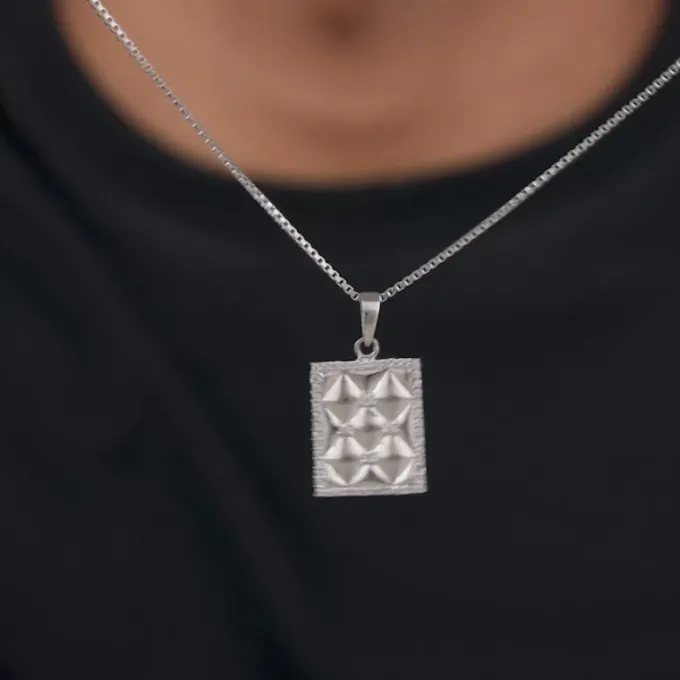Silver Crystal Core Pendant With Box Chain For Him
