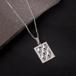 Silver Crystal Core Pendant With Box Chain For Him