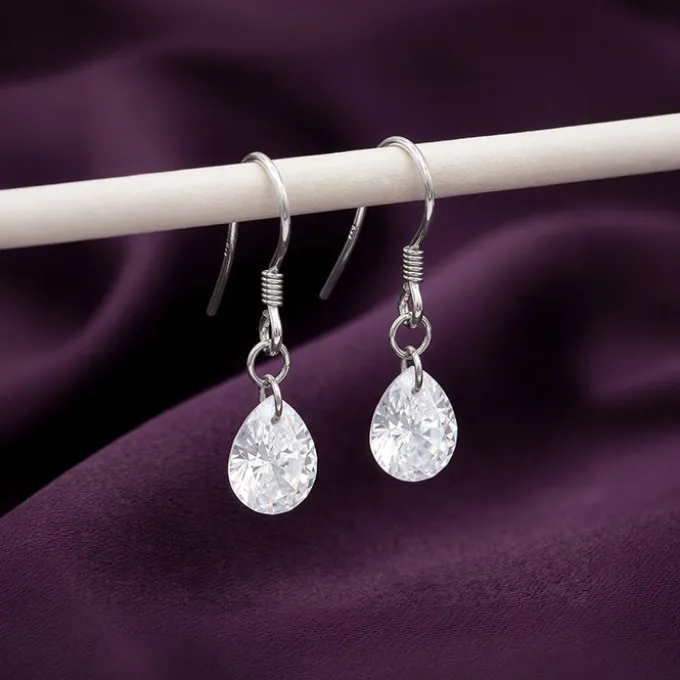 Silver Crystal Dew Drop Earrings