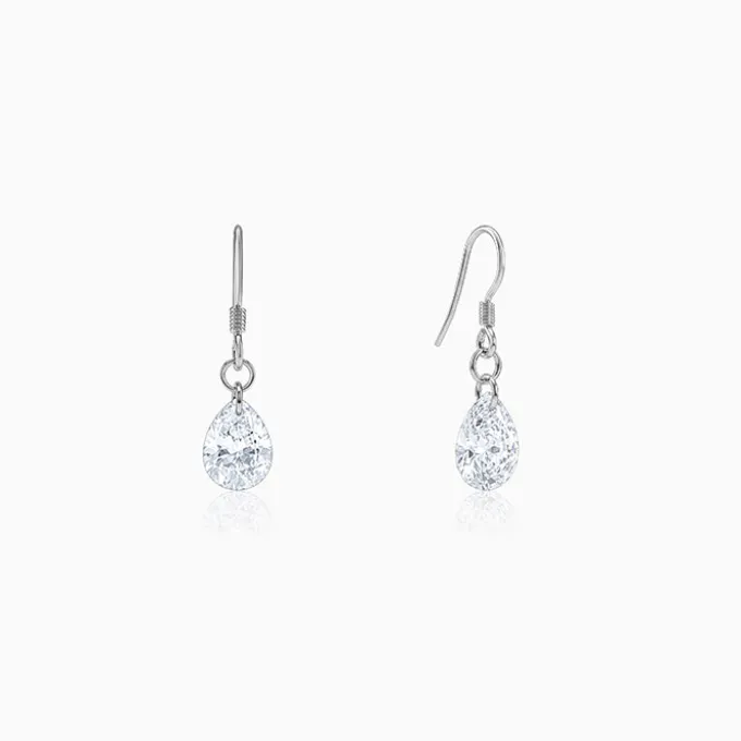 Silver Crystal Dew Drop Earrings