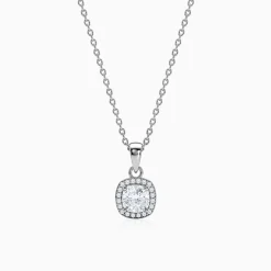 Silver Cushion Halo Pendant With Link Chain
