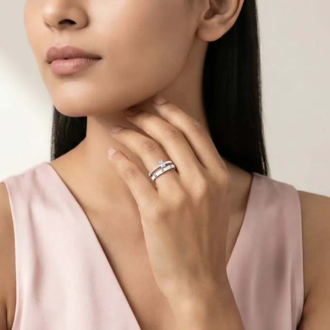 Silver Cute Girl Stack Rings (Size 12)