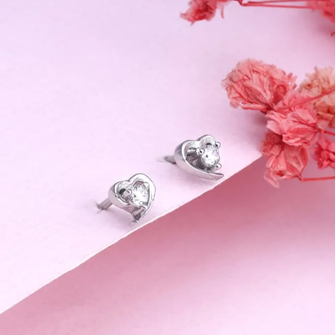 Silver Cute Heart Earrings