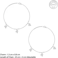 Silver Dangling Triple Leaf Charm Anklet