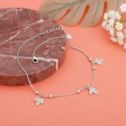 Silver Dangling Triple Leaf Charm Anklet