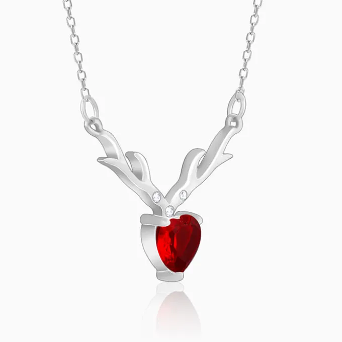 Silver Deer Heart in Red Necklace