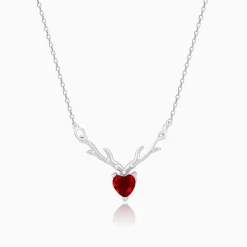 Silver Deer Heart in Red Necklace