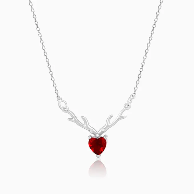 Silver Deer Heart in Red Necklace