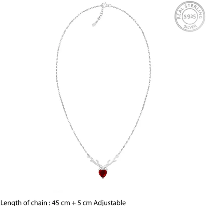 Silver Deer Heart in Red Necklace