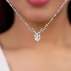 Silver Deer Heart Necklace