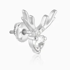 Silver Deer Heart Stud Earrings