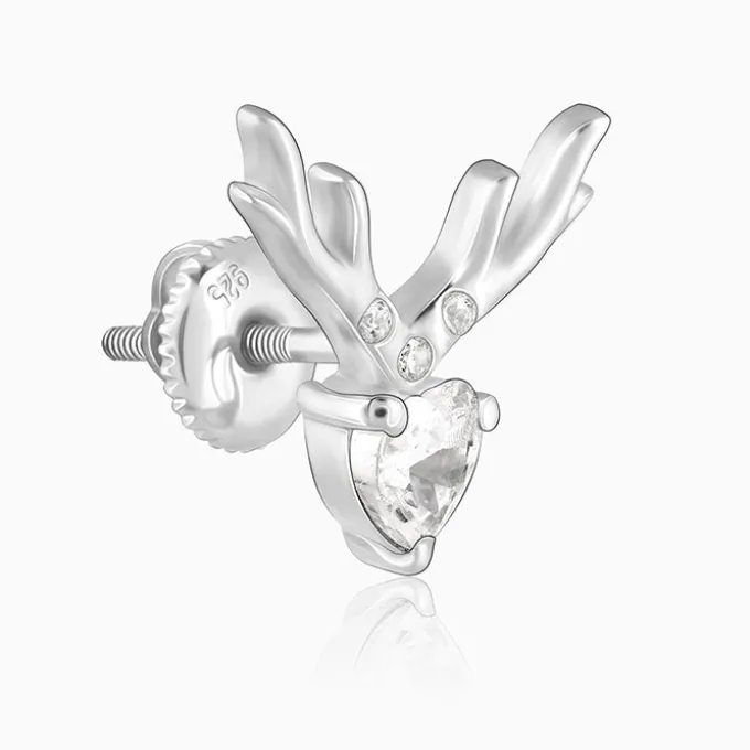 Silver Deer Heart Stud Earrings