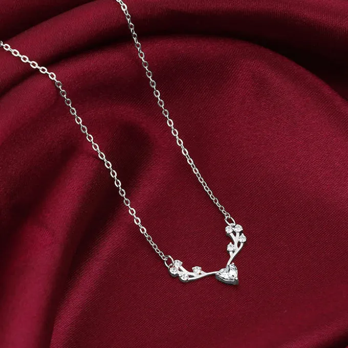 Silver Deer Heart Zircon Necklace