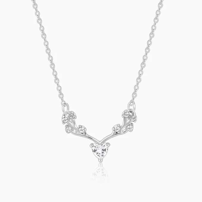 Silver Deer Heart Zircon Necklace